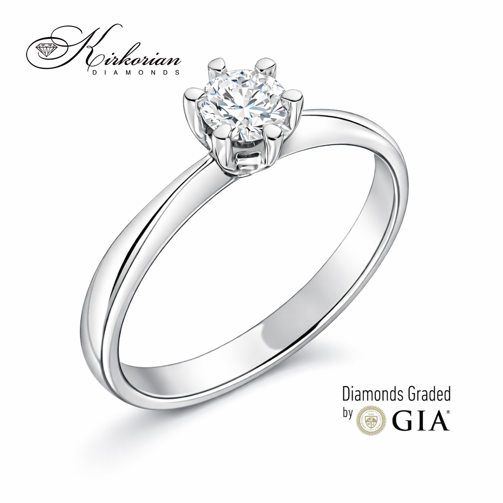 Класически годежен пръстен от бяло злато 14k с диамант 0.30ct GIA D/VVS2 K638