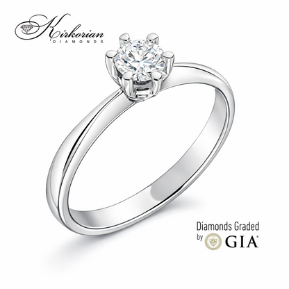 Класически годежен пръстен от бяло злато 14k с диамант 0.30ct GIA D/VVS2 K638