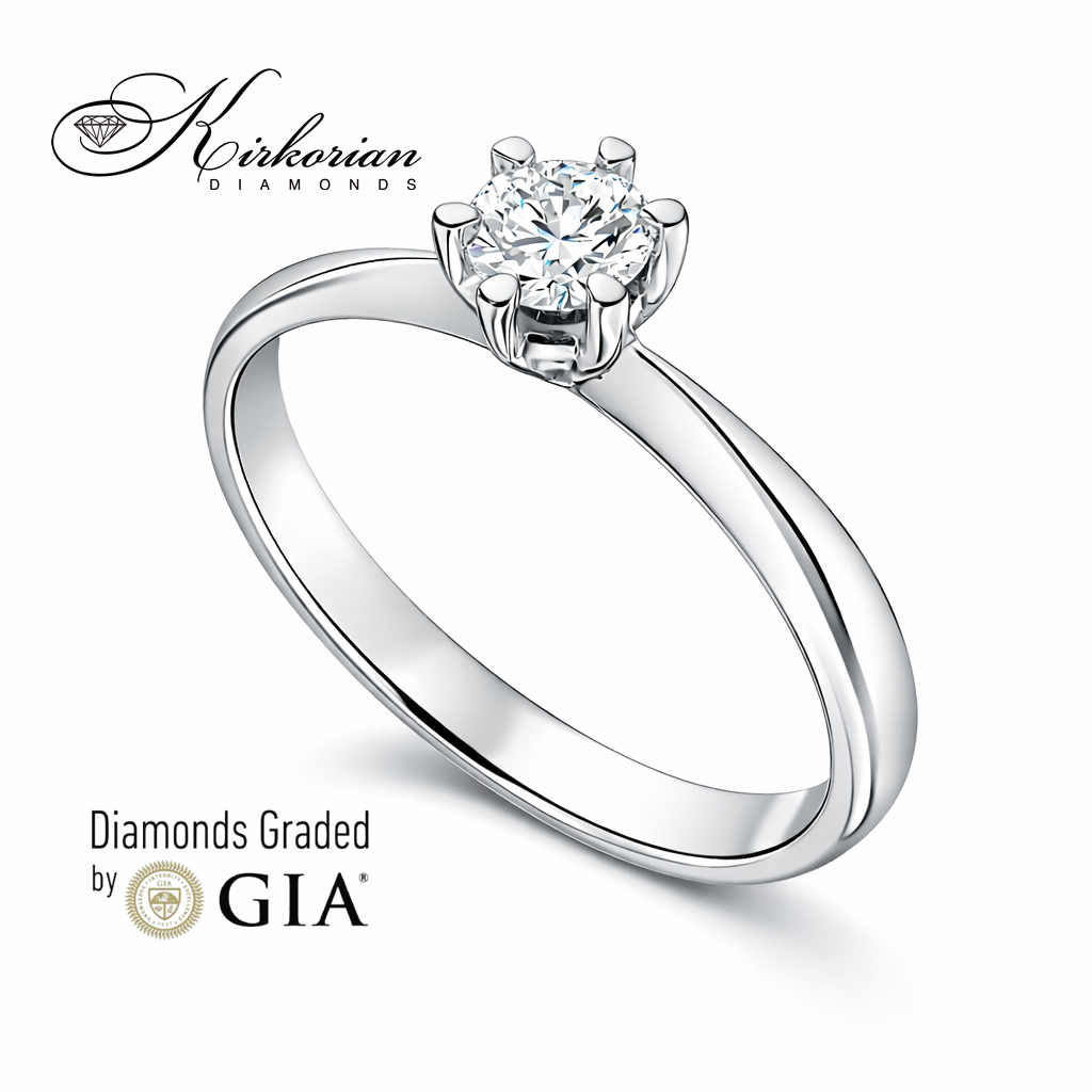 Класически годежен пръстен от бяло злато 14k с диамант 0.30ct GIA D/VVS2 K638