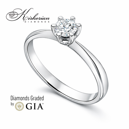 Класически годежен пръстен от бяло злато 14k с диамант 0.30ct GIA D/VVS2 K638