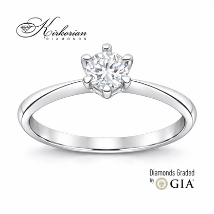 Класически годежен пръстен от бяло злато 14k с диамант 0.30ct GIA D/VVS2 K638