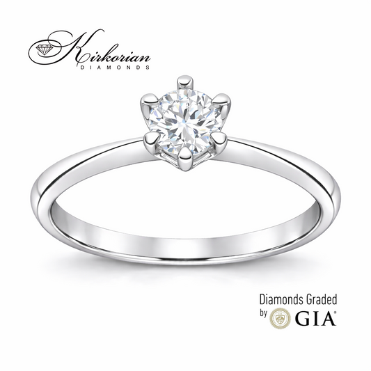 Класически годежен пръстен от бяло злато 14k с диамант 0.30ct GIA D/VVS2 K638