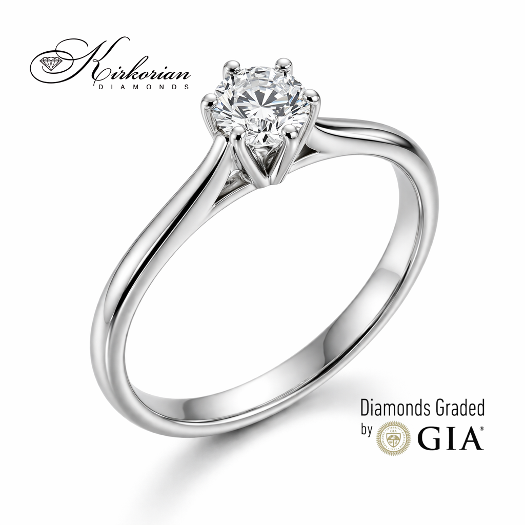 Класически годежен пръстен от бяло злато 14K с диамант 0.30 ct GIA D VVS2 солитер модел K639