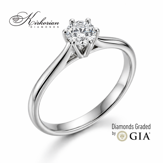 Класически годежен пръстен от бяло злато 14K с диамант 0.30 ct GIA D VVS2 солитер модел K639