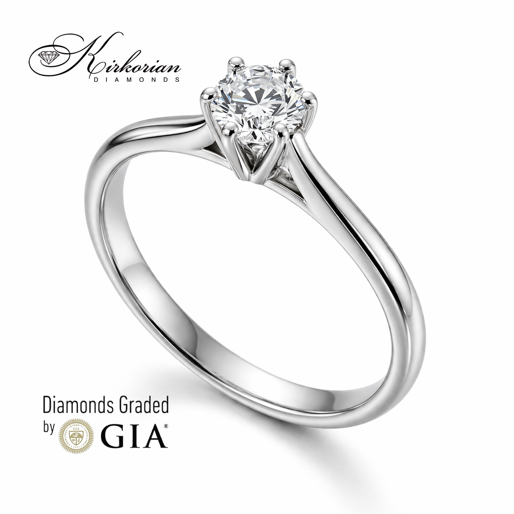 Годежен пръстен солитер от бяло злато 14K с централен диамант 0.30 ct GIA D VVS2 модел K639