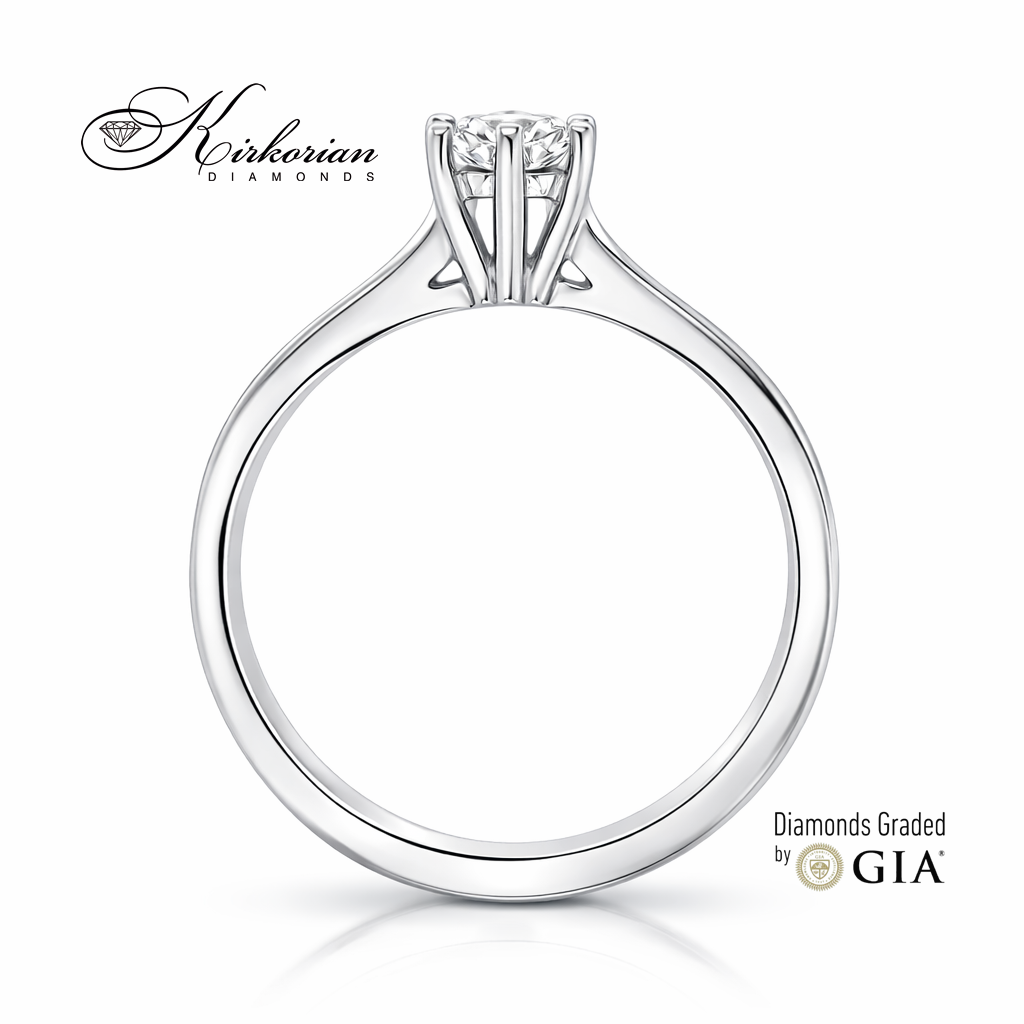 Профил на годежен пръстен от бяло злато 14K с диамант 0.30 ct GIA D VVS2 класически солитер K639
