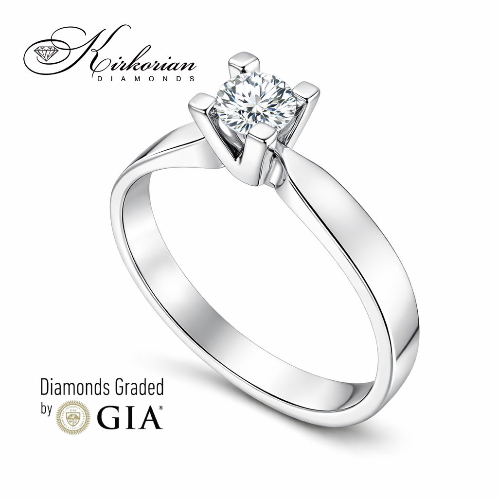 Класически годежен пръстен от бяло злато 14k с диамант 0.30ct GIA сертификат K641