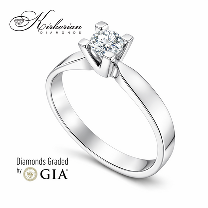Класически годежен пръстен от бяло злато 14k с диамант 0.30ct GIA сертификат K641