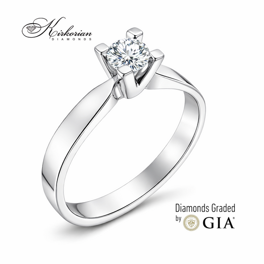 Класически годежен пръстен от бяло злато 14k с диамант 0.30ct GIA сертификат K641