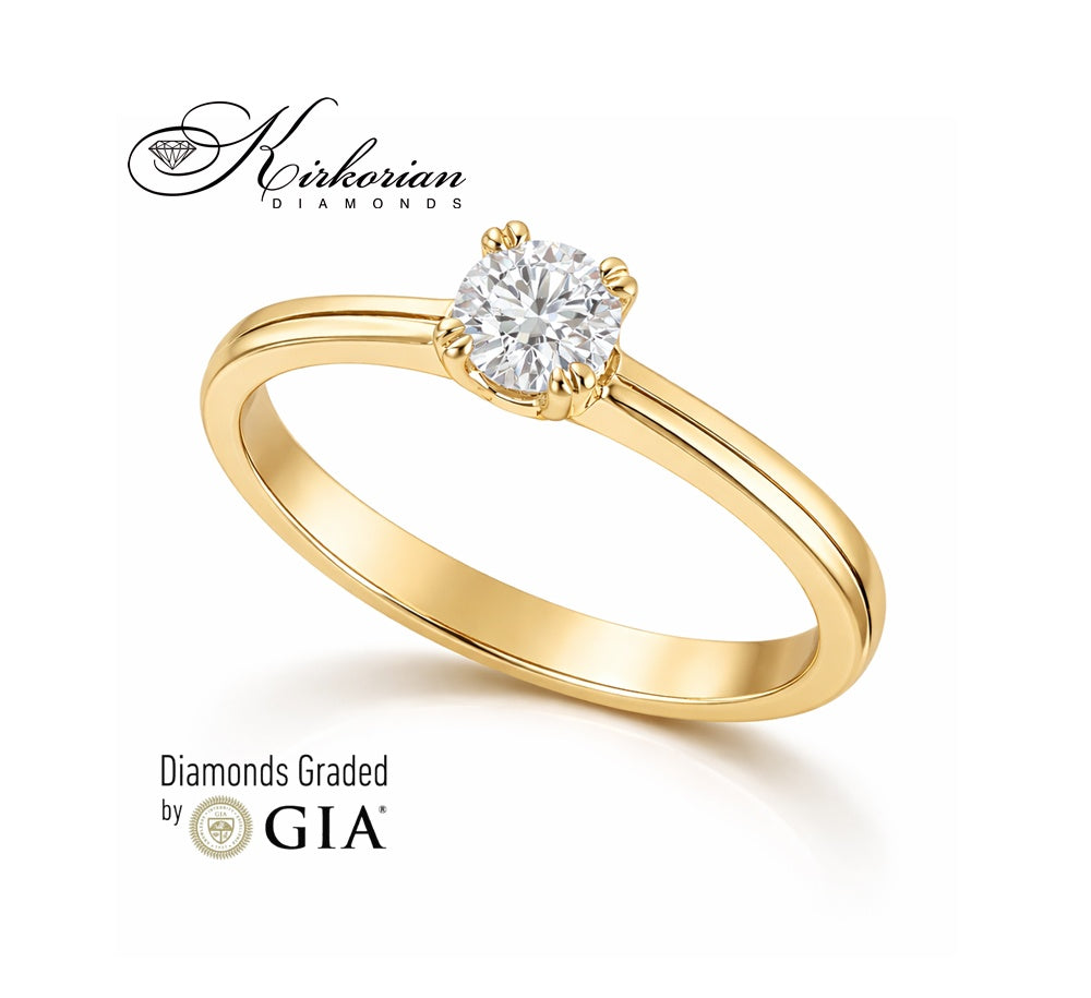 Годежен пръстен K646A от жълто злато с диамант 0.30ct D/VS2 GIA