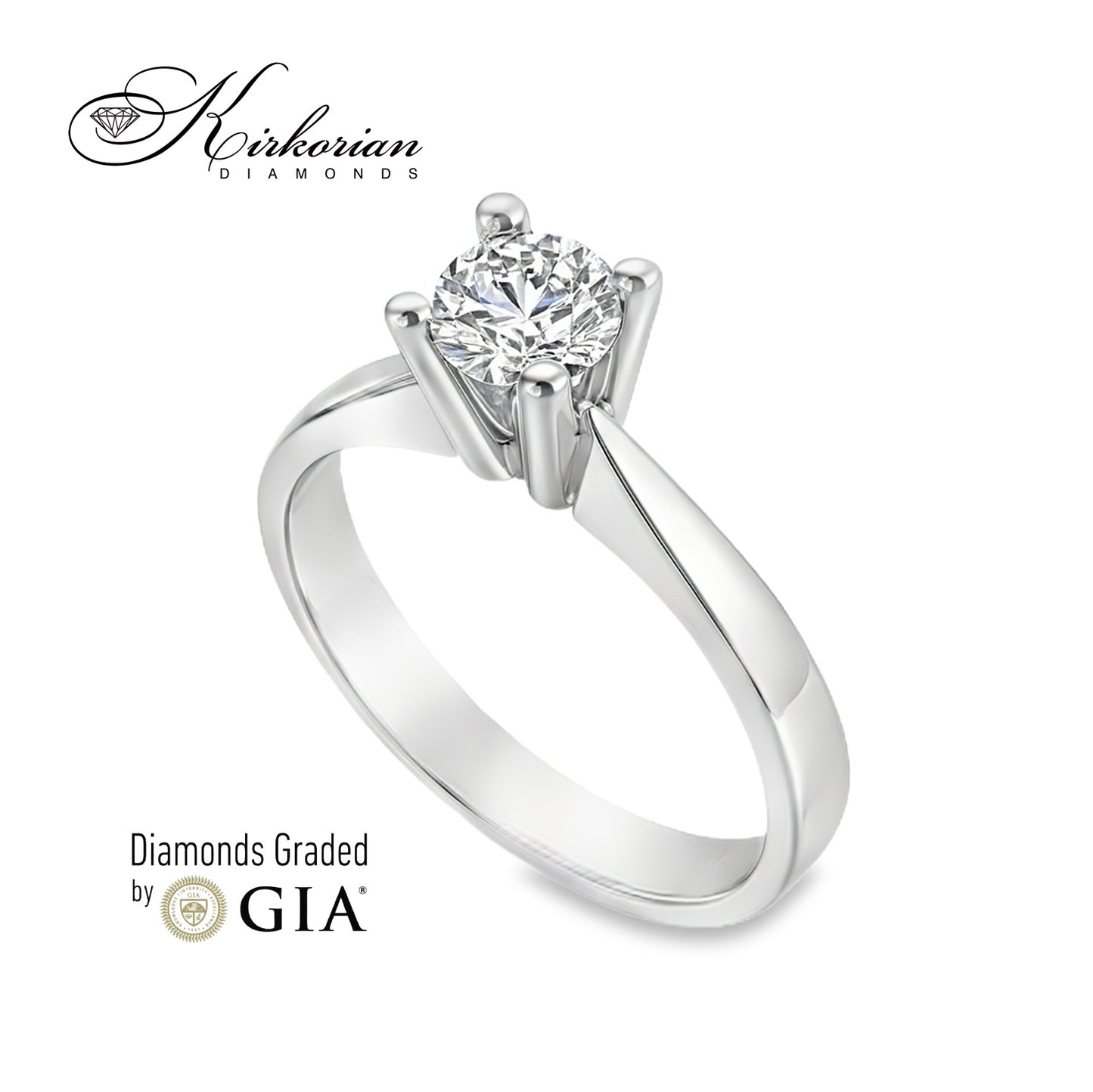 Елегантен годежен пръстен от бяло злато 18k с диамант 0.50ct E/VS2 GIA – код K649