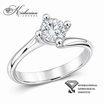 Страничен профил на пръстен с естествен диамант 0.80 ct от бяло злато