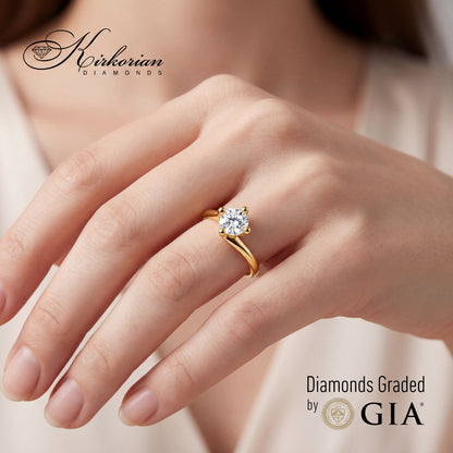 Годежен пръстен от жълто злато 14К с диамант 0.80 ct