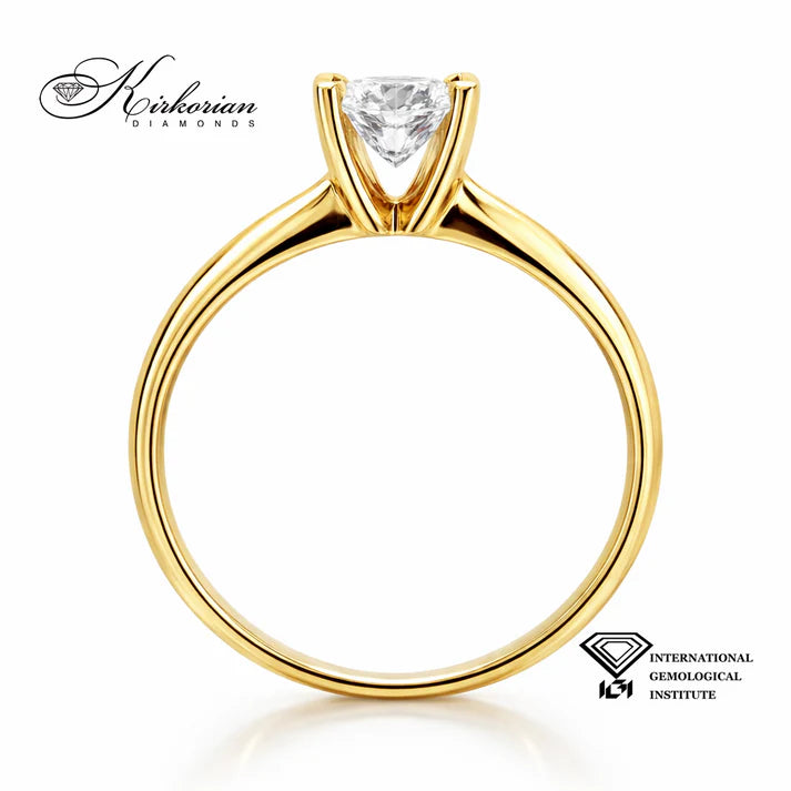 класически годежен пръстен с централен диамант 0.50 ct жълто злато 14K K654B IGI, диамантен пръстен, луксозни бижута, пръстен с диамант