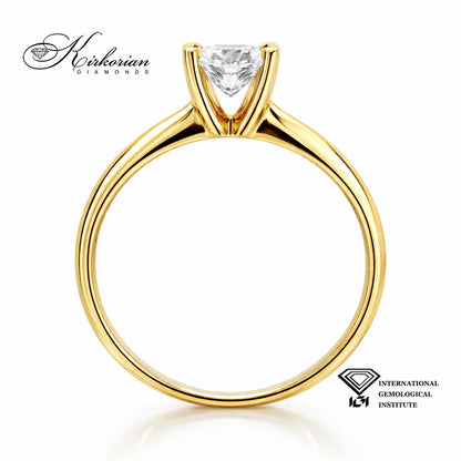класически годежен пръстен с централен диамант 0.50 ct жълто злато 14K K654B IGI, диамантен пръстен, луксозни бижута, пръстен с диамант