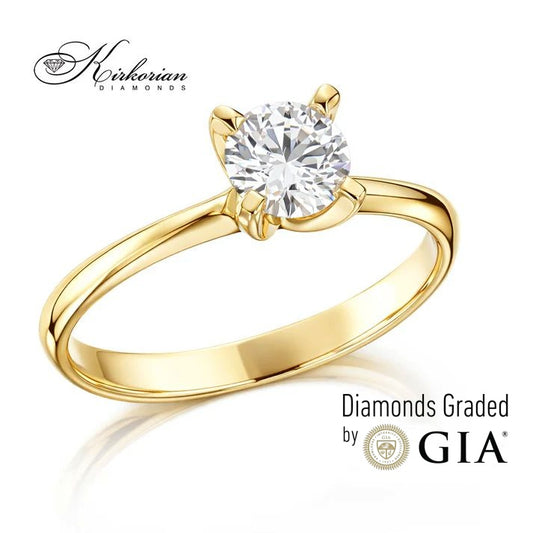 Изискан годежен пръстен от жълто злато 14k с диамант 0.50ct H VS1 IGI – модел K654B