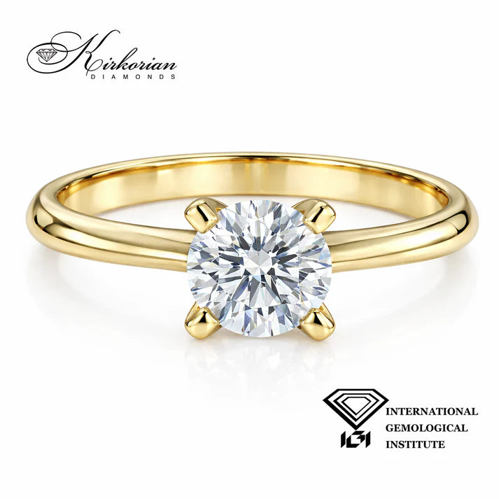 елегантен годежен пръстен с диамант 0.50 ct жълто злато 14K K654B фронтален изглед, диамантен пръстен, бижута с диаманти, класически годежен пръстен