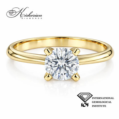 елегантен годежен пръстен с диамант 0.50 ct жълто злато 14K K654B фронтален изглед, диамантен пръстен, бижута с диаманти, класически годежен пръстен