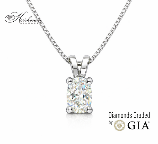Колие с естествен диамант 0.30 ct GIA – овален диамант от бяло злато 14K | Луксозно диамантено колие