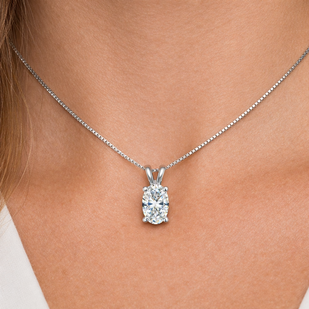 колие с естествен диамант 0.50 ct овален диамант бяло злато 14k kirkorian diamonds