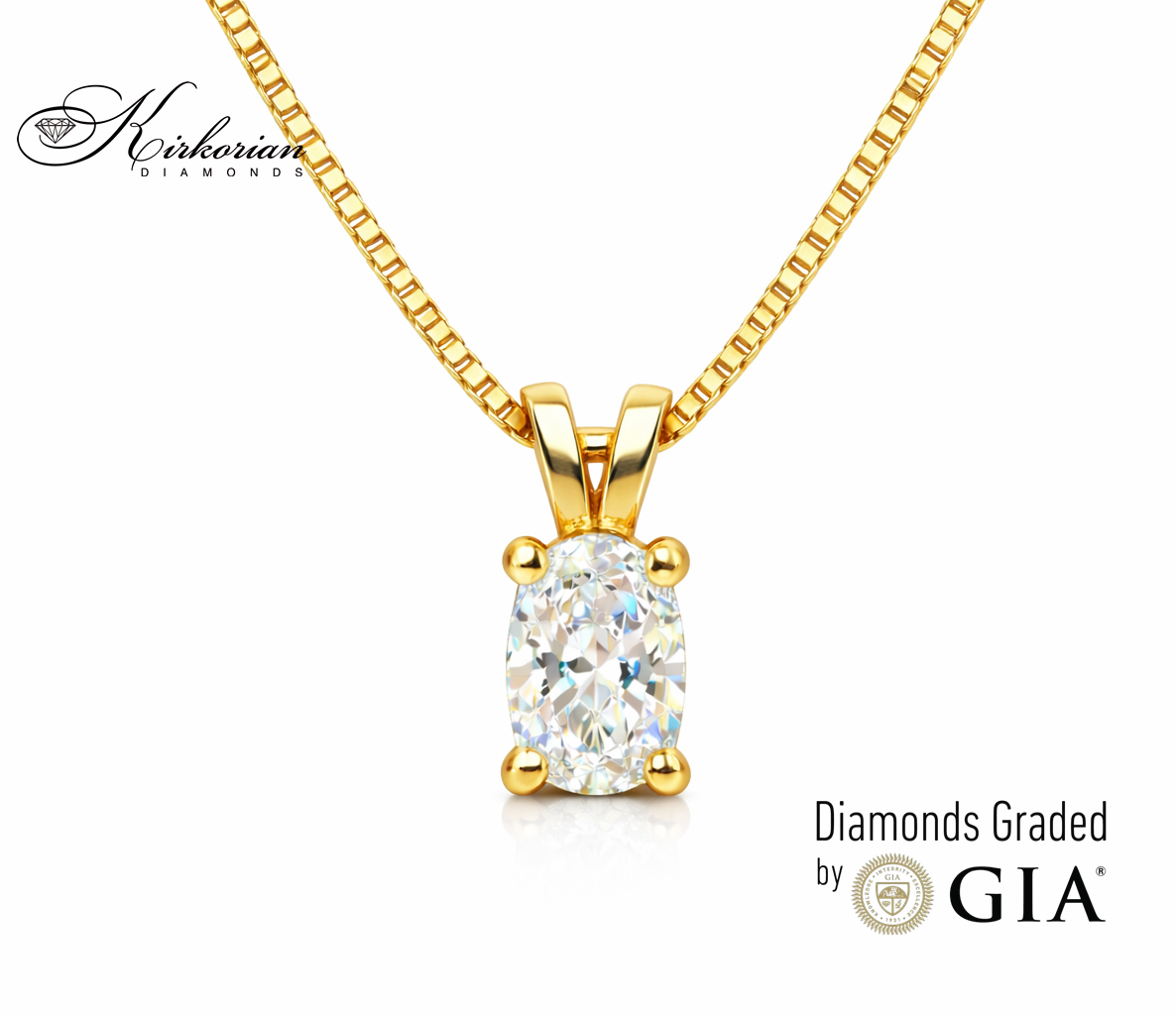 колие с естествен диамант 0.30 ct овален диамант жълто злато 14k kirkorian diamonds