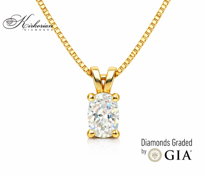 колие с естествен диамант 0.30 ct овален диамант жълто злато 14k kirkorian diamonds