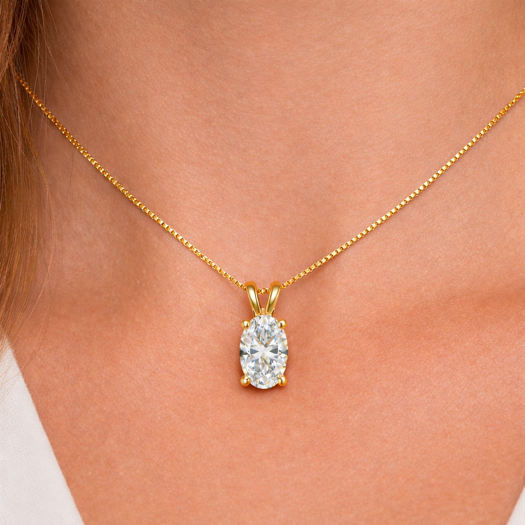 диамантено колие 0.50 ct GIA овален диамант жълто злато
