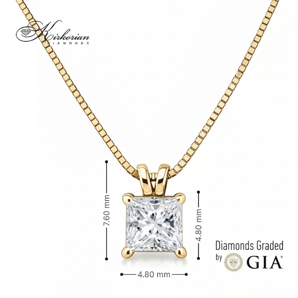 Solitaire колие с GIA сертифициран диамант Princess cut 0.30 ct от KIRKORIAN DIAMONDS