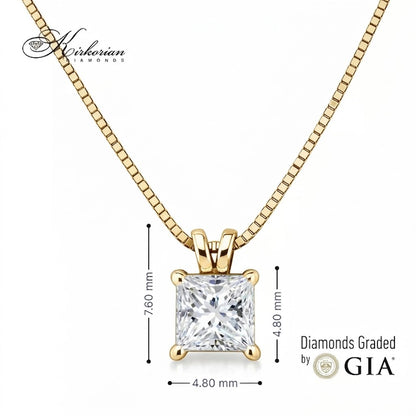 Solitaire колие с GIA сертифициран диамант Princess cut 0.30 ct от KIRKORIAN DIAMONDS