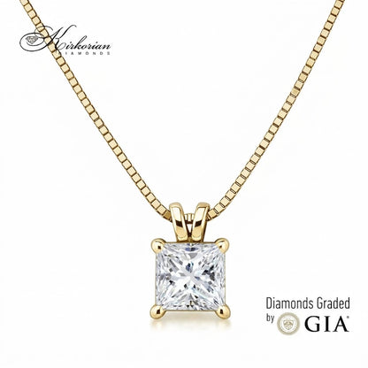 Princess cut diamond necklace от жълто злато 14К с естествен диамант D VS1 K661G