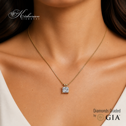 Луксозно колие от жълто злато 14К с GIA сертифициран Princess диамант 0.30 ct върху модел K661G