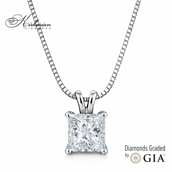 Колие с Princess диамант 0.50 ct GIA – естествен диамант E - VVS2 от бяло злато 14K | Луксозно диамантено колие