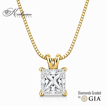 Колие с естествен GIA сертифициран диамант Princess 0.50 ct D VS1 в 14К жълто злато Kirkorian Diamonds