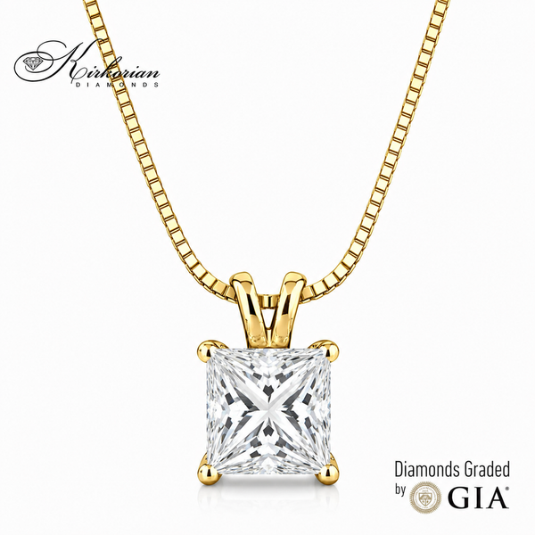 Колие с 0.50 ct GIA Сертифициран Естествен Диамант Princess D VS1 | 14К Жълто Злато | Kirkorian Diamonds