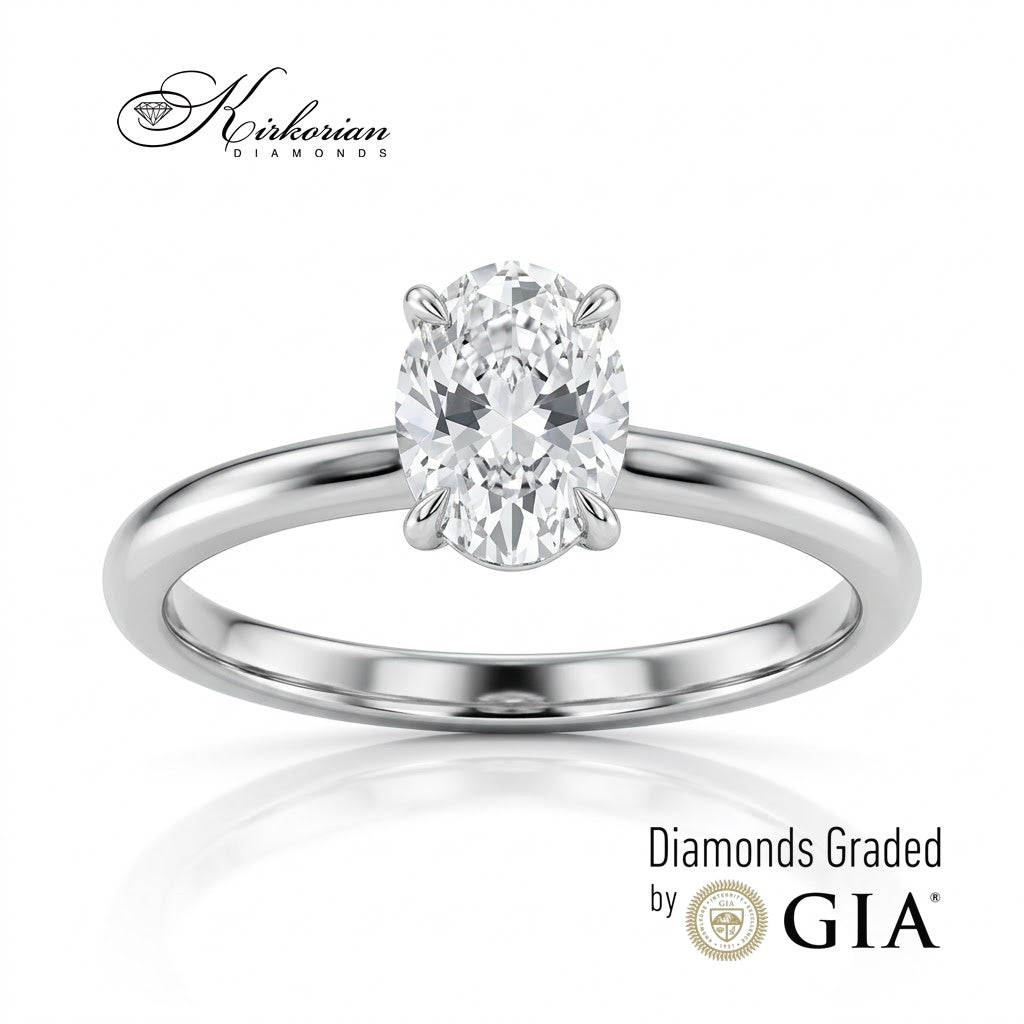 Пръстен от бяло злато 14К с овален диамант 0.70 ct – перспективен изглед