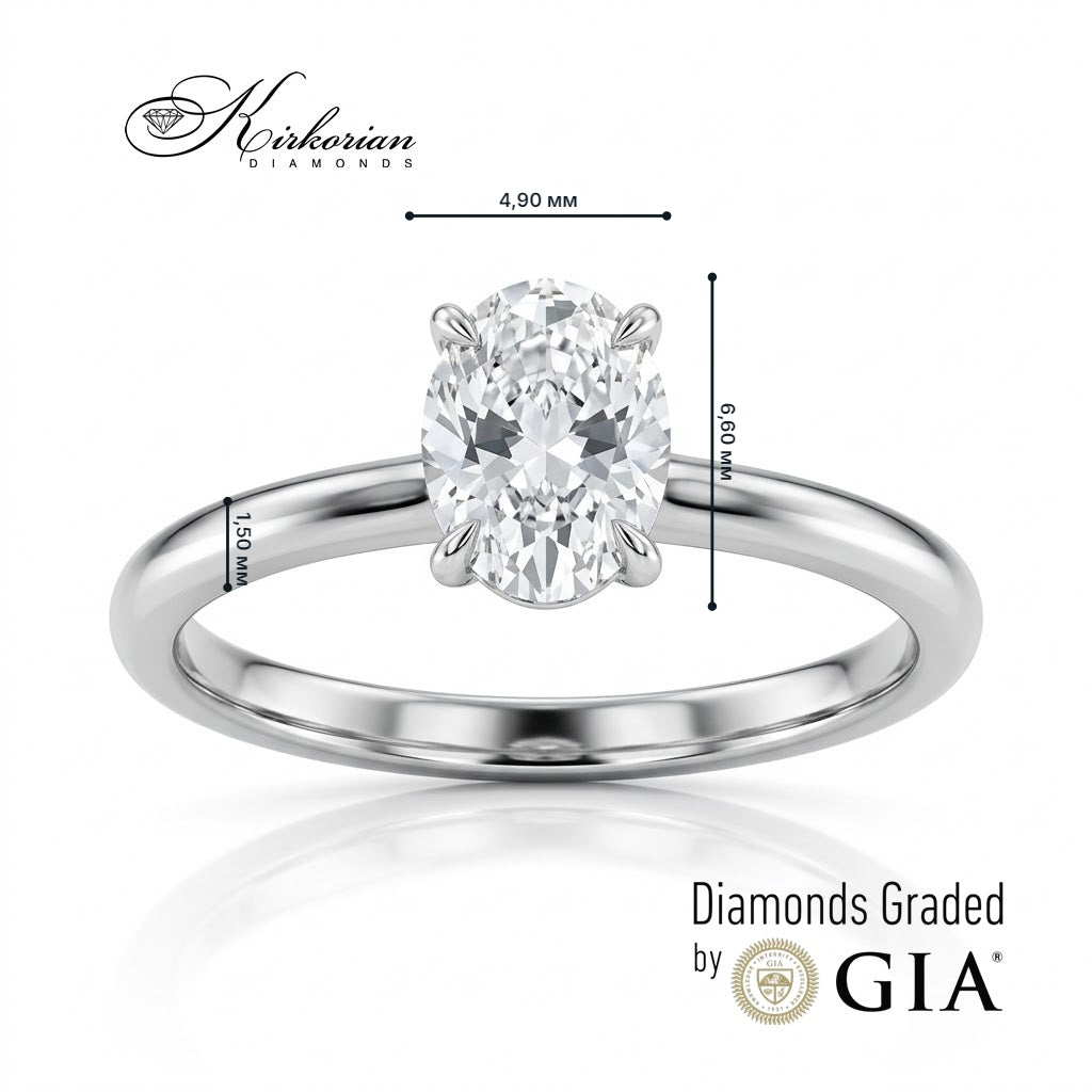 Размери на пръстен K675 – овален диамант 6.60 × 4.90 mm и халка 1.50 mm