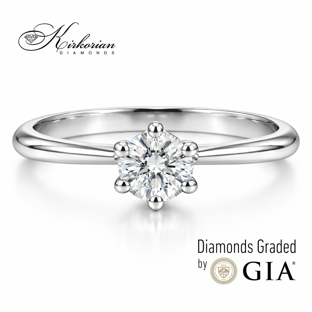 Годежен пръстен от бяло злато 14К с диамант 0.25 ct GIA – класически солитер пръстен с брилянтен диамант