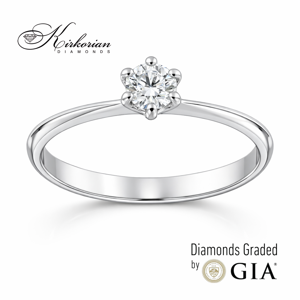 Годежен пръстен от бяло злато 14К с диамант 0.25 ct GIA сертификат – фронтален изглед на солитер пръстен топ цена