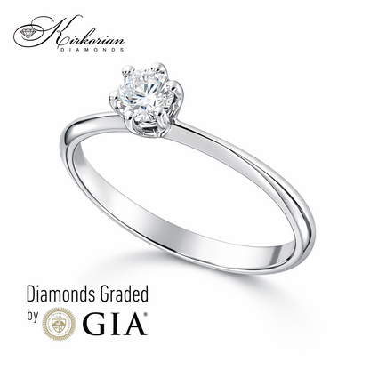 Солитер годежен пръстен от бяло злато 14К с диамант 0.25 ct GIA сертификат – страничен ъгъл и силен блясък