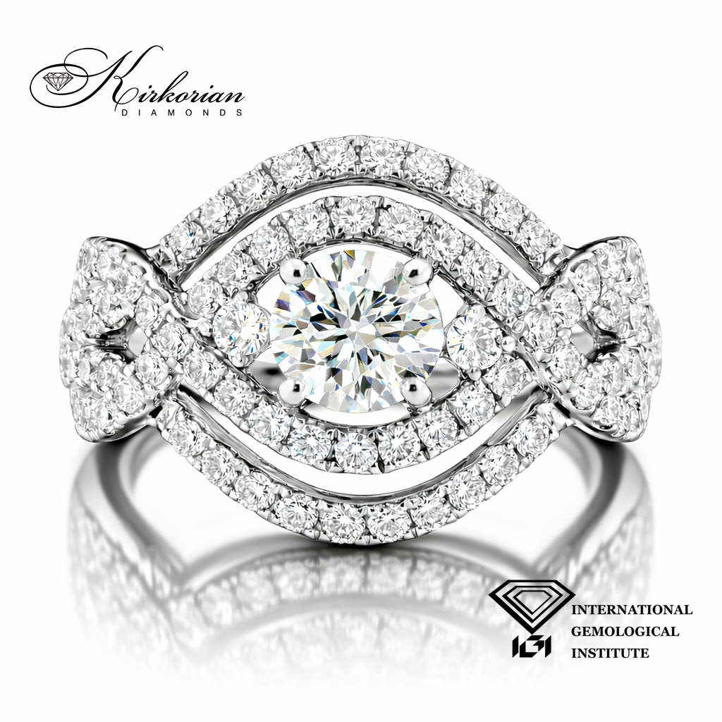 луксозен годежен пръстен с централен диамант 0.70 ct F VVS2 и диамантена композиция 1.75 ct модел KK101