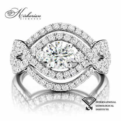 луксозен годежен пръстен с централен диамант 0.70 ct F VVS2 и диамантена композиция 1.75 ct модел KK101