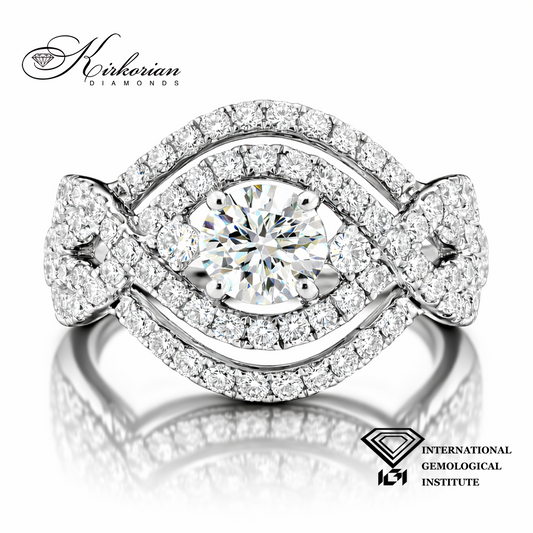 луксозен годежен пръстен с централен диамант 0.70 ct F VVS2 и диамантена композиция 1.75 ct модел KK101