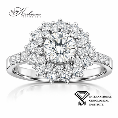 годежен пръстен с диамант 0.71 ct F VS1 IGI halo дизайн от бяло злато 18K модел KK102