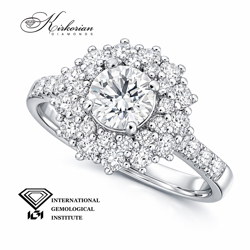 луксозен диамантен годежен пръстен с централен диамант 0.71 ct и диаманти 1.61 ct Kirkorian Diamonds