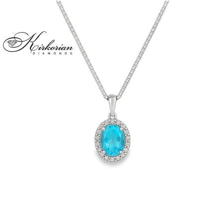 Колие от бяло злато 14k с топаз 1.26ct и диаманти 0.07ct | Код: KN2