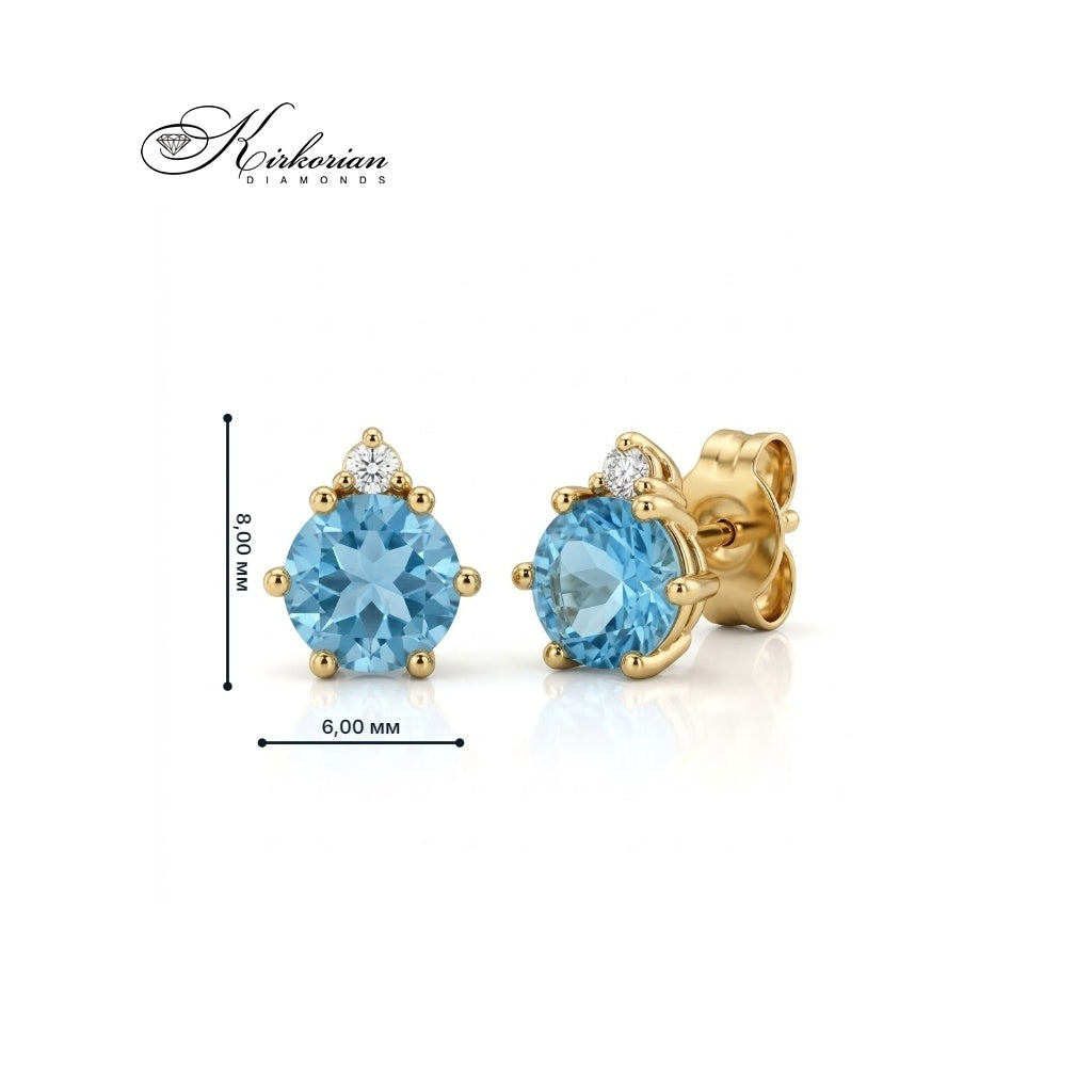 14K yellow gold earrings with Swiss Blue topazes and diamonds – luxurious design at a TOP PRICE
