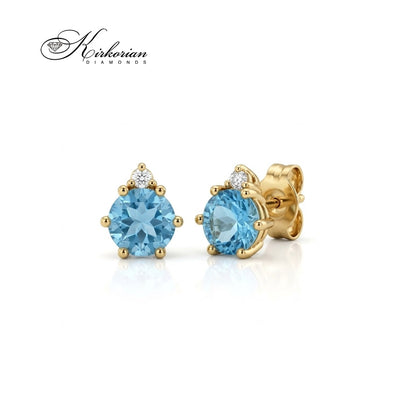 14K yellow gold earrings with Swiss Blue topazes and diamonds – luxurious design at a TOP PRICE