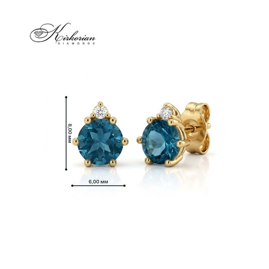 14K yellow gold earrings with London Blue topaz and diamonds | Luxurious craftsmanship and a great price