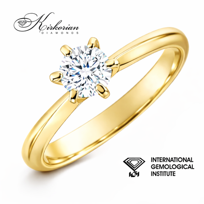 Годежен пръстен 0.52 ct D VVS2 лабораторен диамант IGI – жълто злато 14K, модел LG604G Kirkorian Diamonds