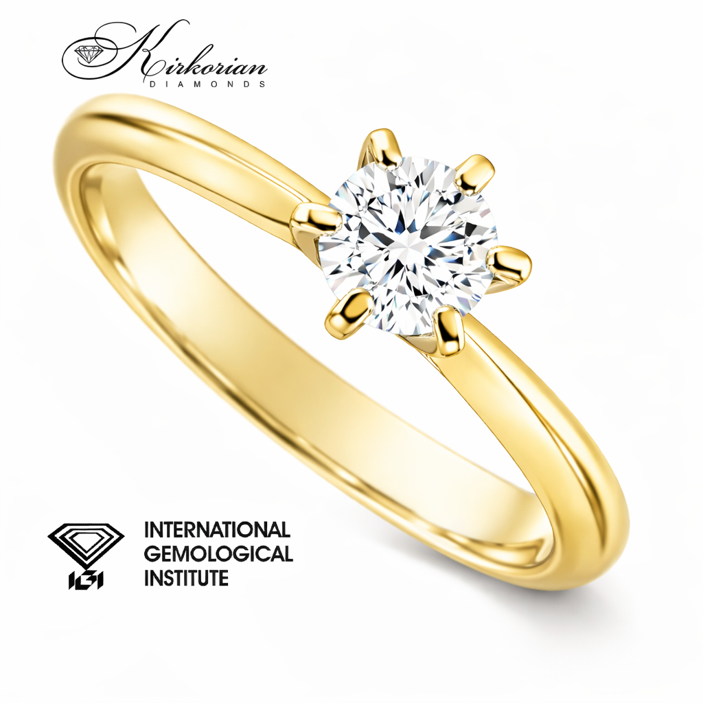 Луксозен годежен пръстен 0.52 ct D VVS2 диамант – жълто злато 14K, IGI certified solitaire ring LG604G